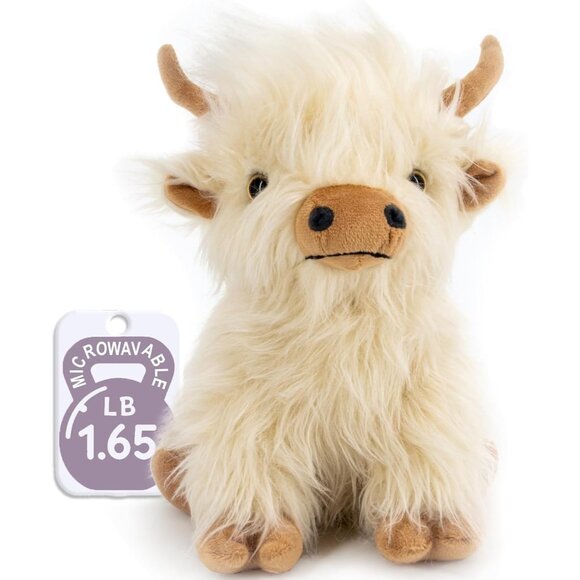Amazon.com: uoozii 20 Microwavable Highland Cow Stuffed Animal Weighted Stuffed Animal Plush Cream